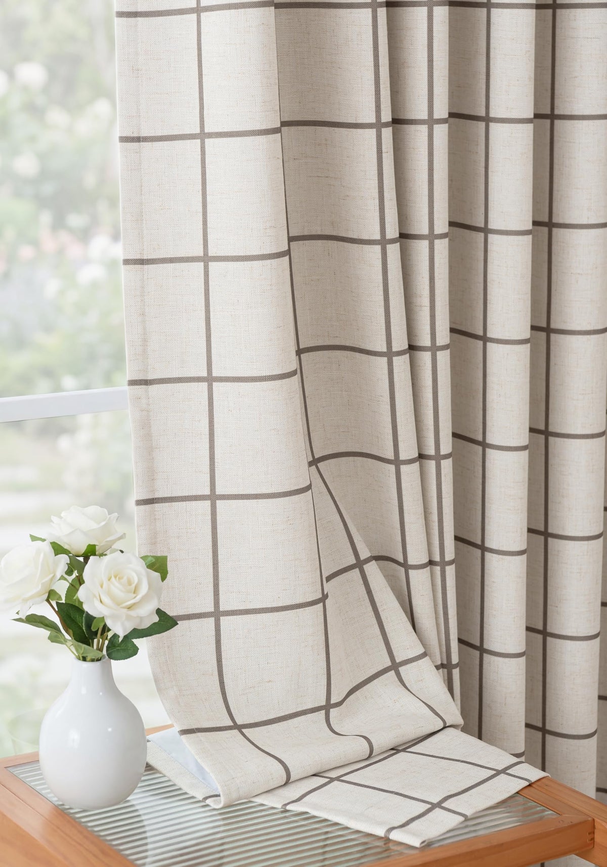 THREE GIRLS Plaid Pinch Pleated Curtains - Modern Luxury Linen Buffalo Blackout Drapes, Thermal Insulated Double Layer Window Panels for Living Room Bedroom, 120 Inches Long Brown 2 Panels Set