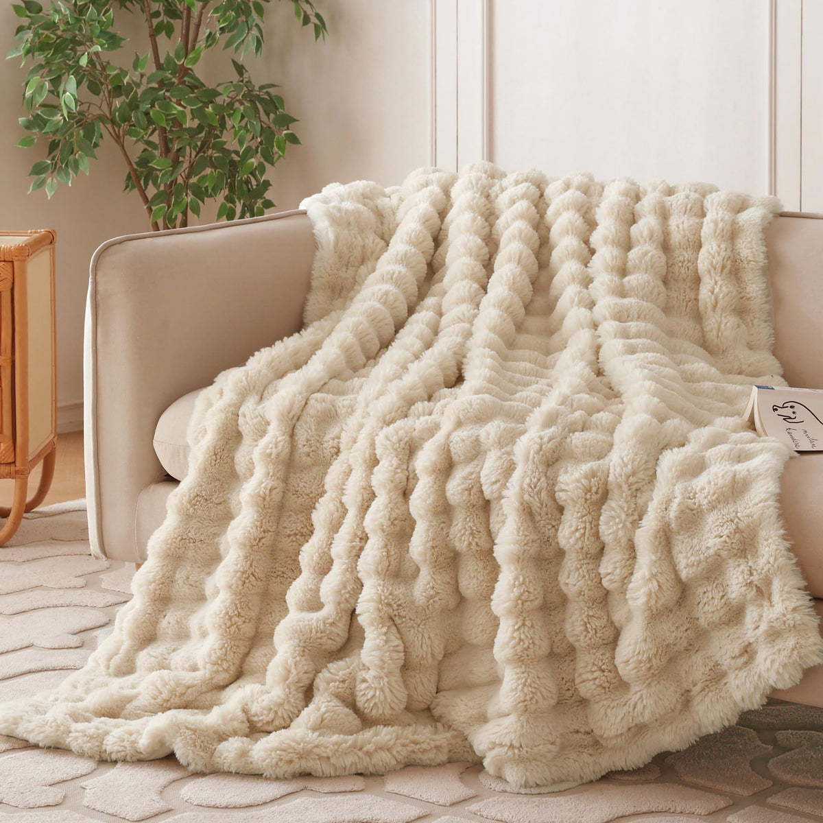COOVA Soft Bubble Faux Fur Throw Blanket, 50"x60", Tie-dye Brown