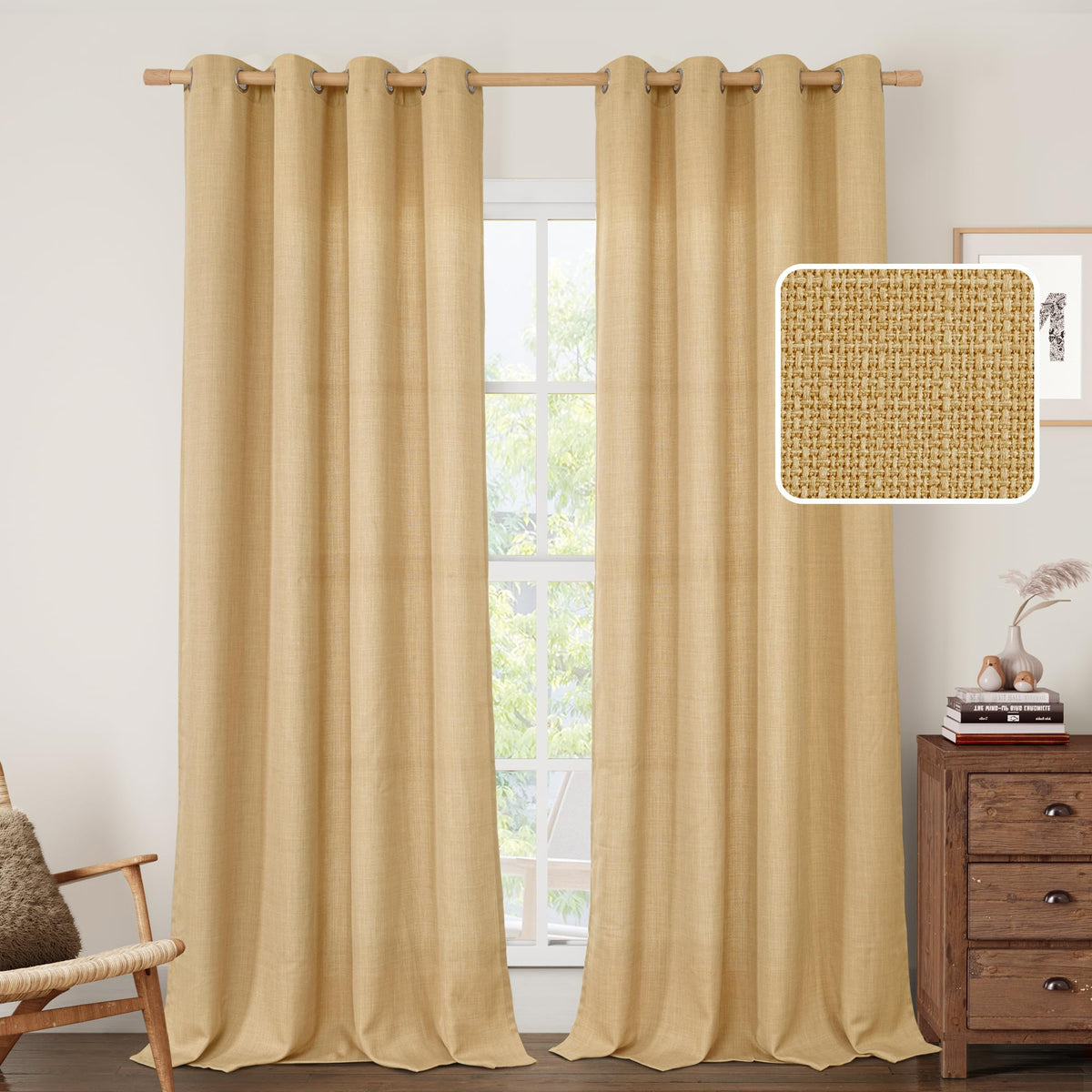 LAMIT Cream Ivory Linen Semi Sheer Curtains 84 inch Length for Bedroom