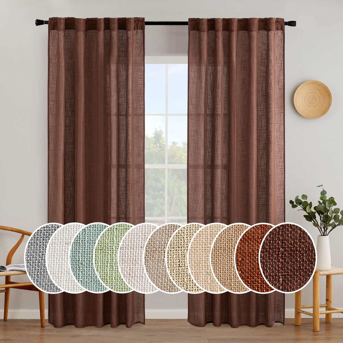 MIULEE Taupe Linen Curtains 52x84 Inch Length for Bedroom and Living Room