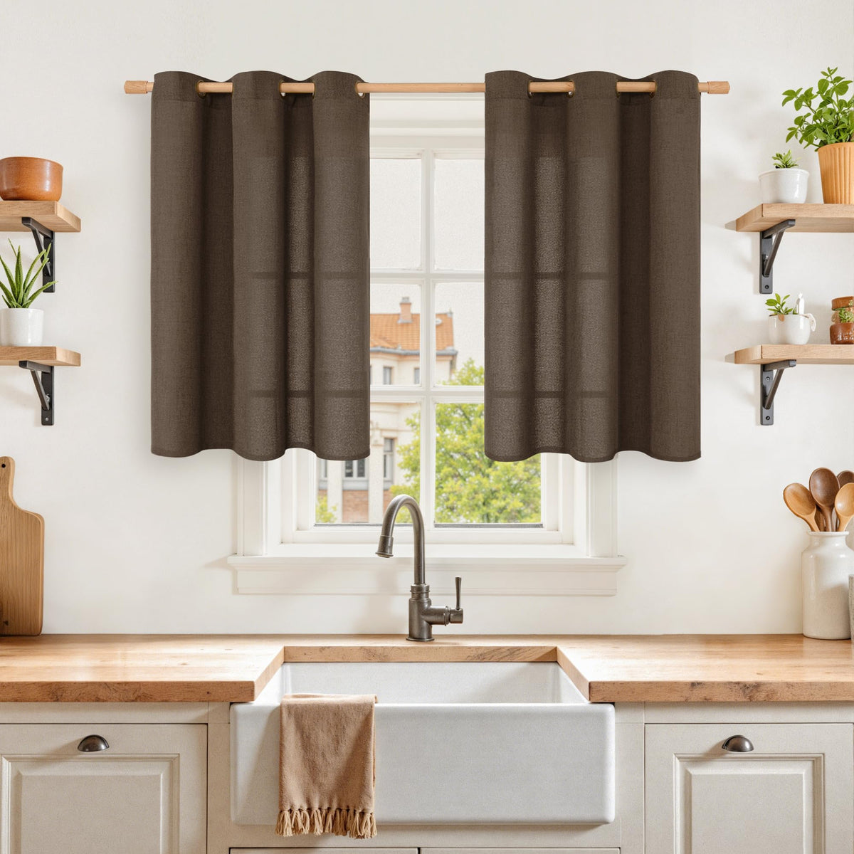 YoungsTex Linen Semi Sheer Curtains 63 Inch Length, Light Filtering Drapes