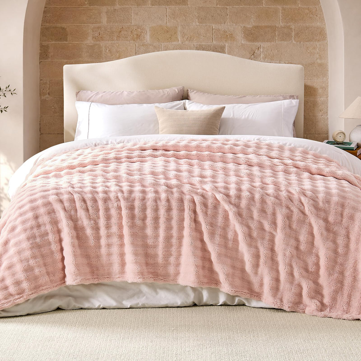 Lotus Karen 3D Bubble Fleece Blanket for Couch - Ultra Soft Fluffy White Throw Blanket for Sofa Bedroom, Lightweight Cozy Throw for All Season, Adults Women Kids Off White, 50"x60"