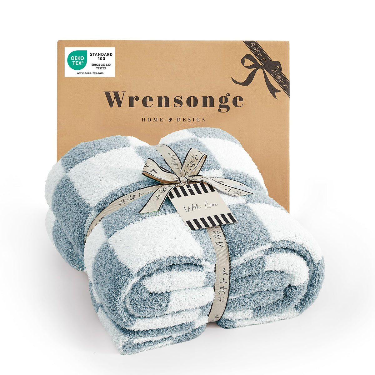 WRENSONGE Soft Checkered Throw Blanket for Couch-Cozy Warm Knitted Blankets
