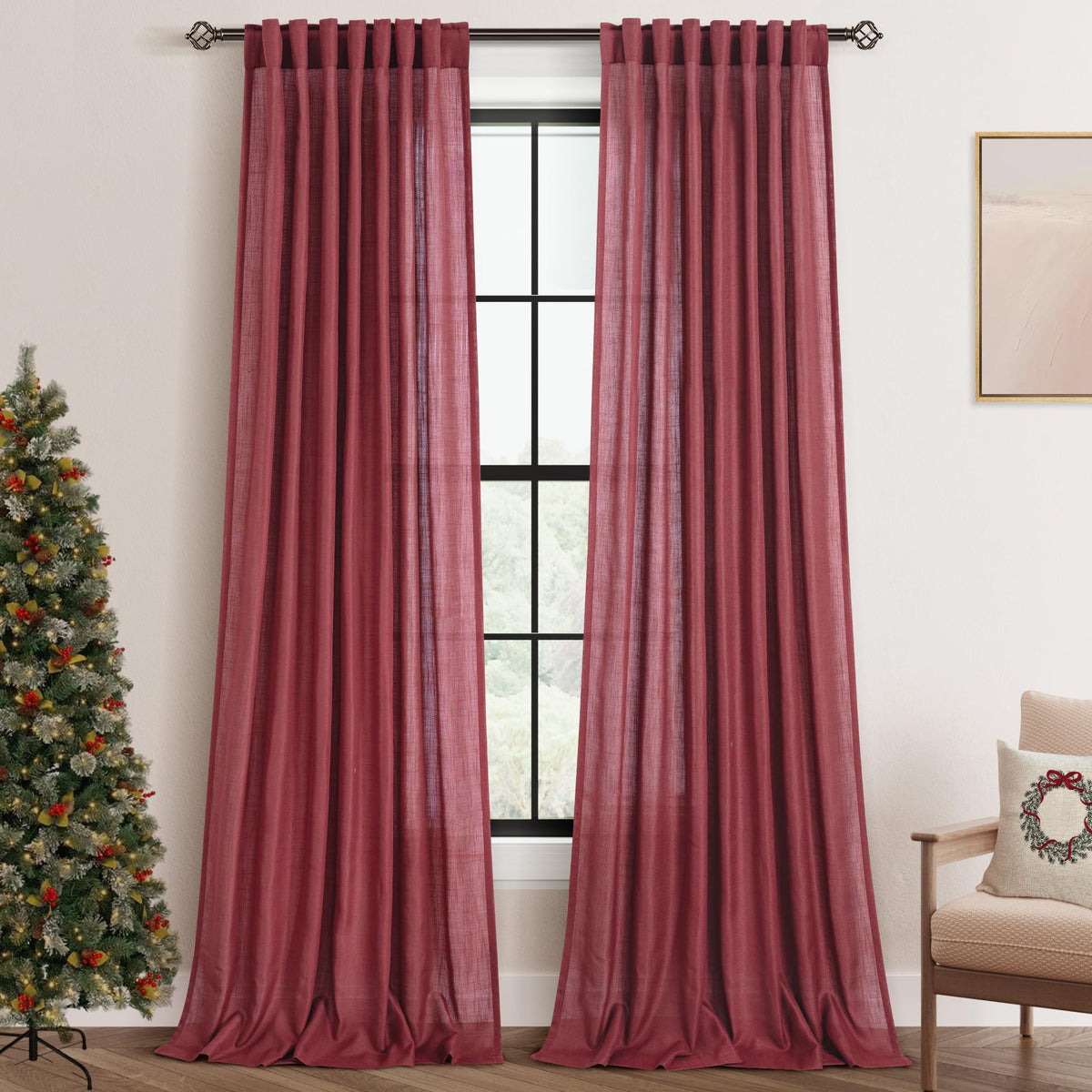 96 inch Long Linen Curtains 2 Panels for Living Room Back Tab Cream Ivory Light Filtering Semi Sheer Curtain 96 inches Long Boho Farmhouse Rustic Linen Drapes Floor to Ceiling Length 8 FT