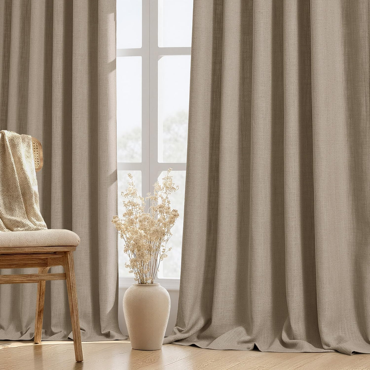 MIULEE Thick Linen Curtains, 42Wx72L, Light Blue Semi Sheer Linen Textured