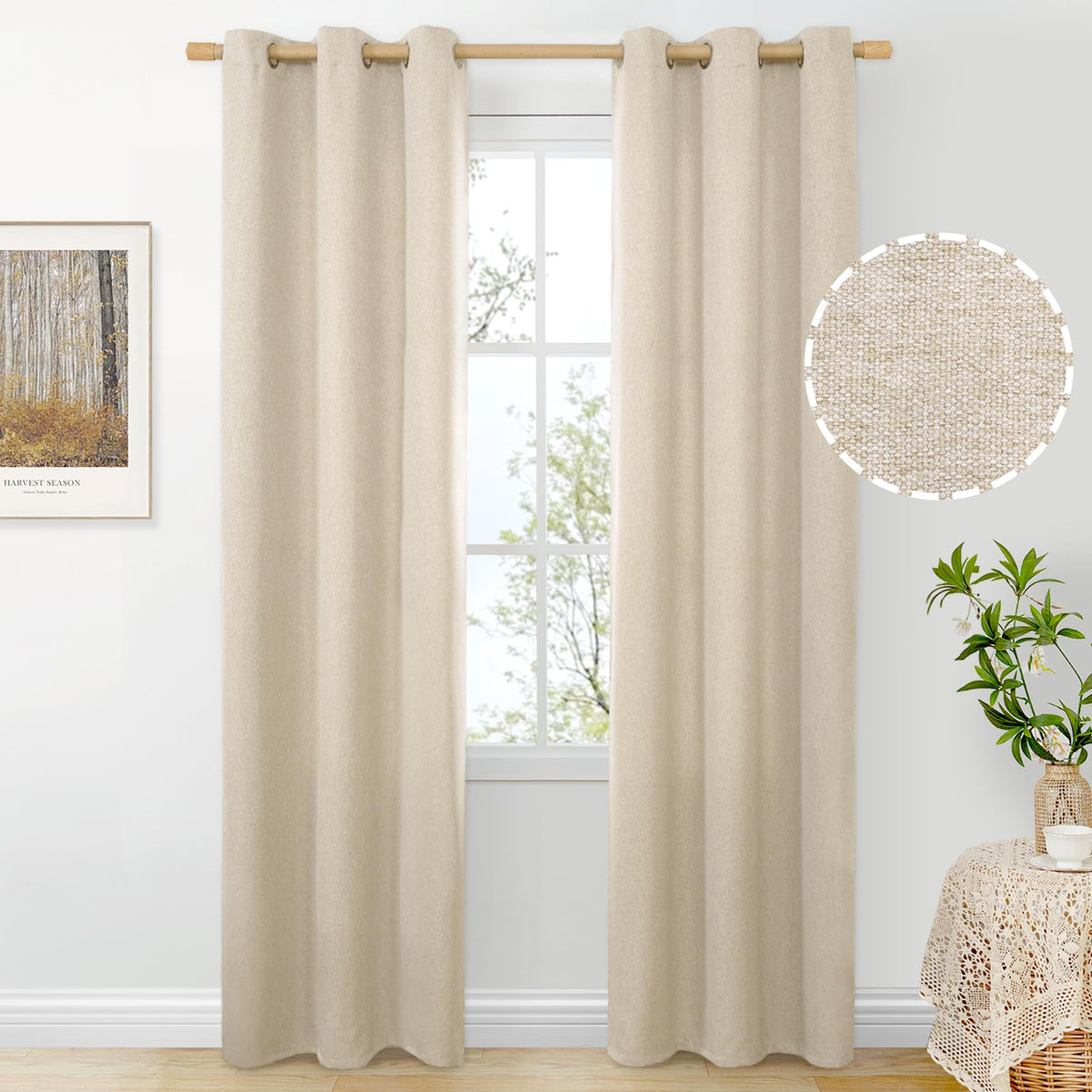 BGment Oatmeal Linen Curtains for Living Room 95 Inch Length 2 Panels Set, Privacy Drapes Light Filtering with Grommet for Farmhouse Bedroom No See Through, Each 52 Inch Wide