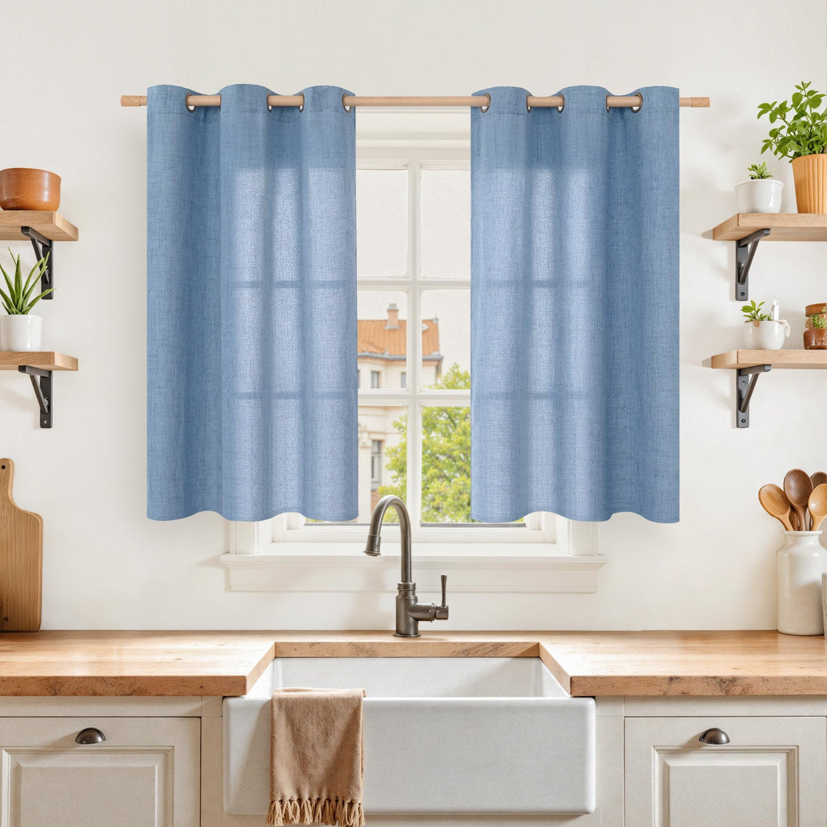 YoungsTex Linen Semi Sheer Curtains 63 Inch Length, Light Filtering Drapes