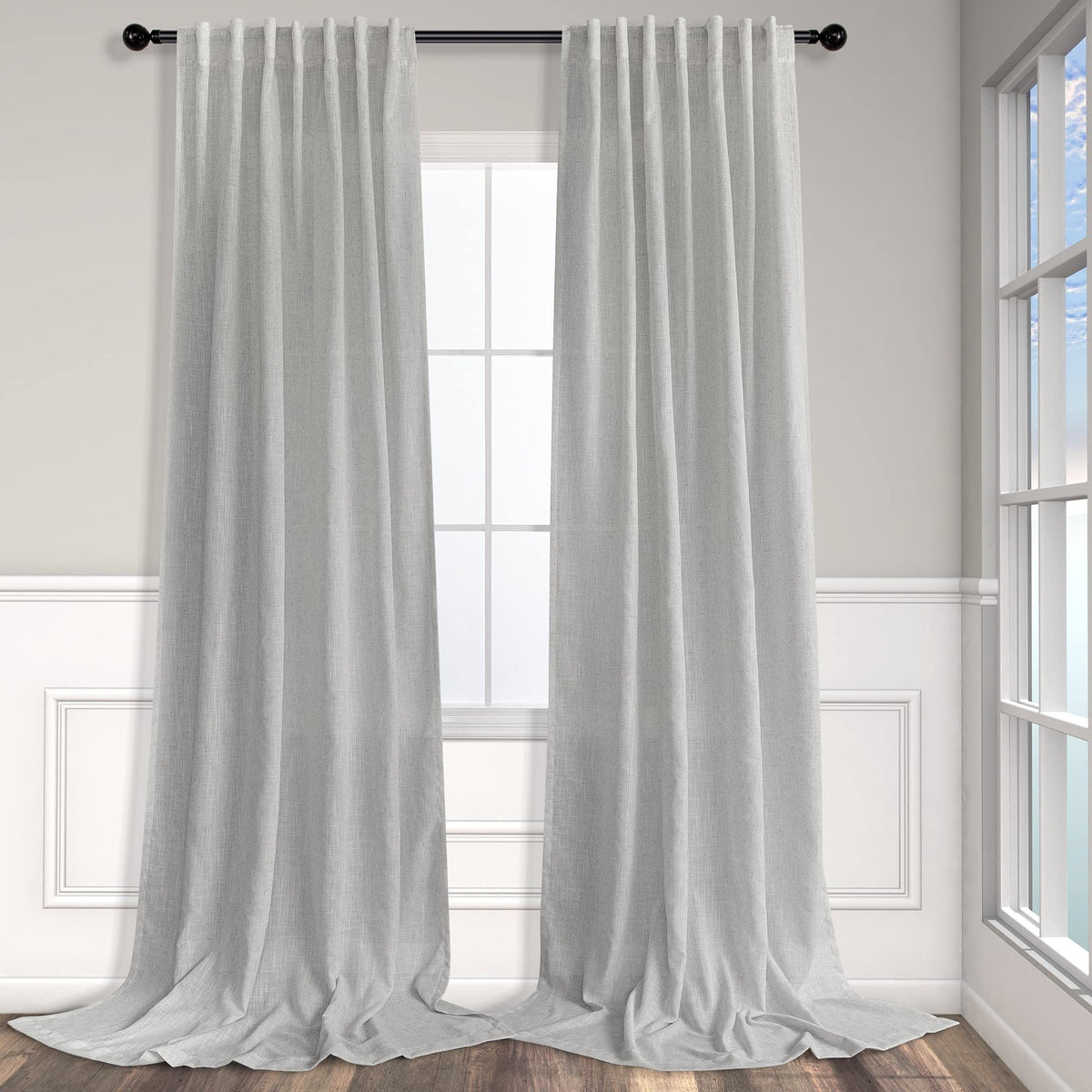 Natural Linen Back Tab Curtains 84 Inch Length for Living Room 2 Panel Pocket Drape Light Filtering Semi Sheer Neutral Country Rustic Farmhouse Boho Curtain Bedroom Muslin Look Ivory Cream Colored
