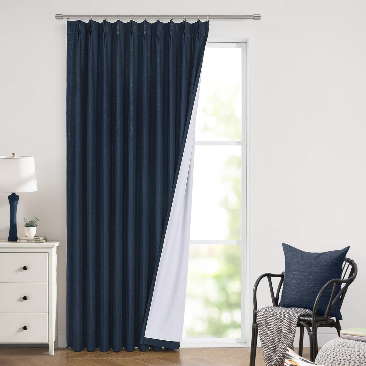 Vision Home Pinch Pleated Full Blackout Curtains Linen Blended Room Darkening Window Curtains 84 inch for Living Room Bedroom Thermal Insulated Pinch Pleat Drapes with Hooks 2 Panel 40"Wx84"L,Blue Fog