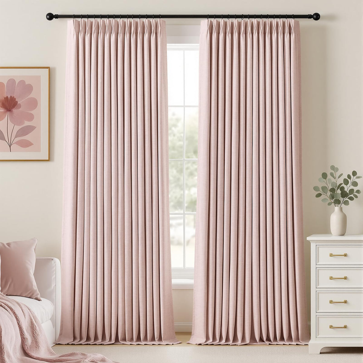 IVAPUPU Natural Linen Blend Blackout Curtains for Bedroom 108 Inch Long