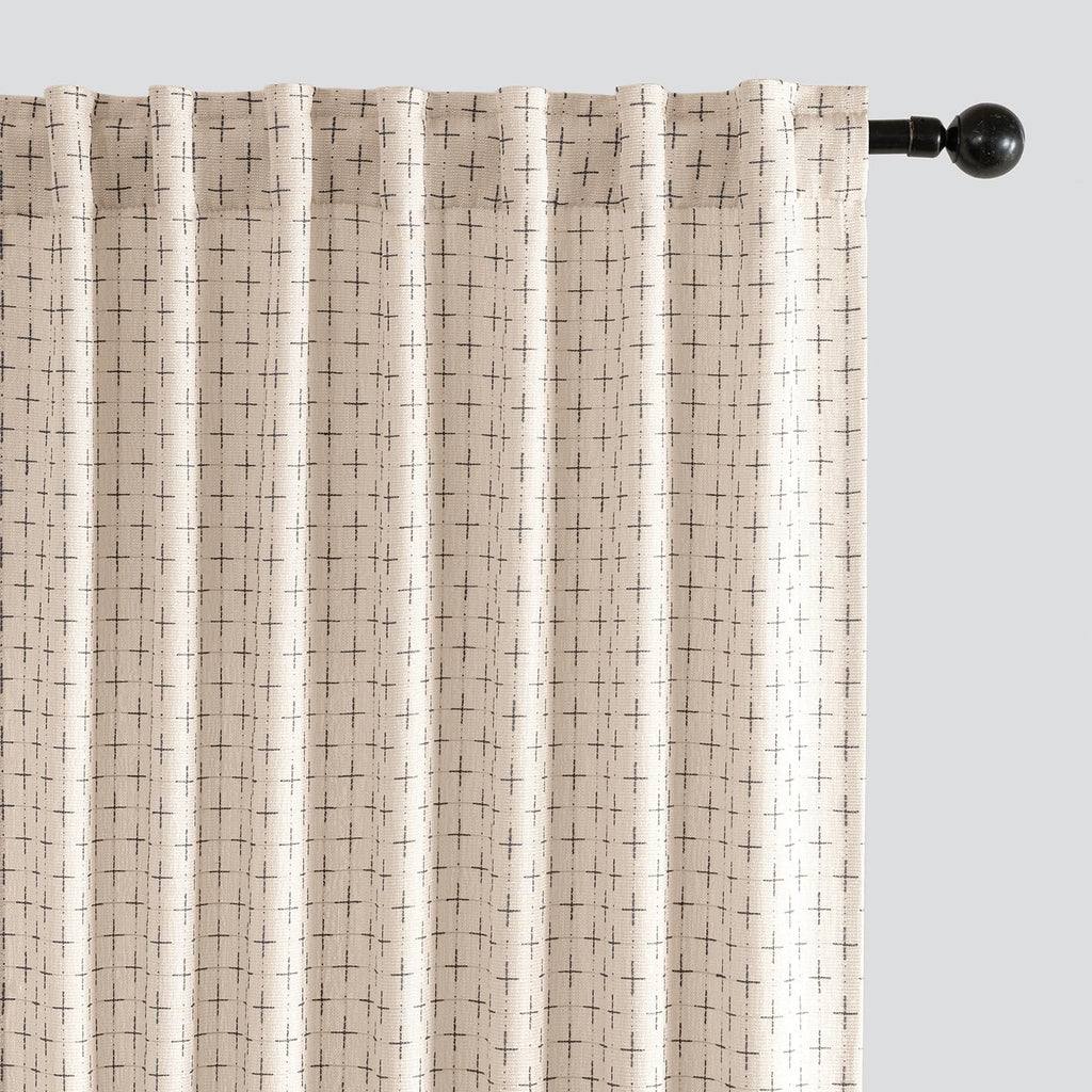 MIULEE Patterned Farmhouse Linen Curtains, Back Tab, 52Wx84L, Blue