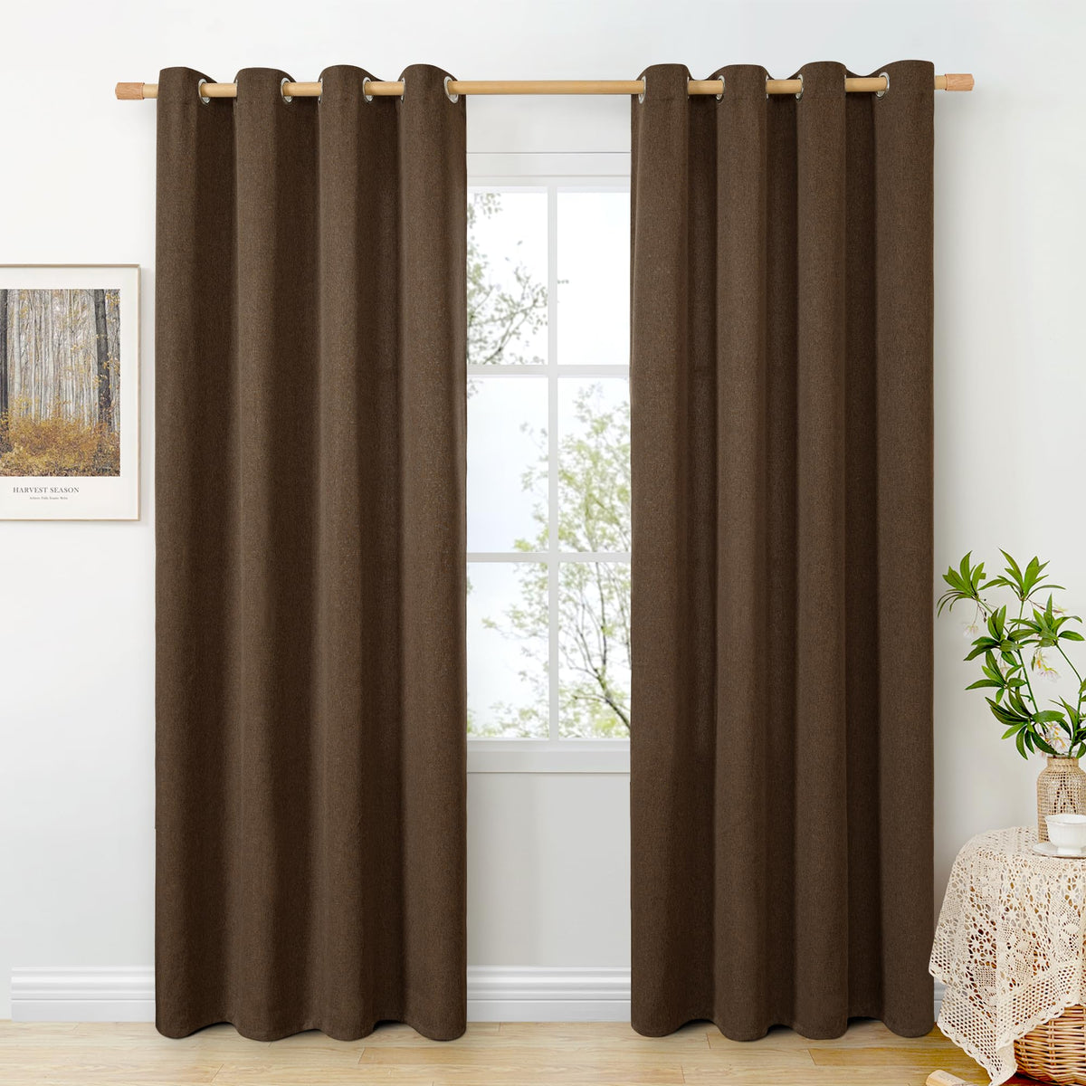 BGment Oatmeal Linen Curtains for Living Room 95 Inch Length 2 Panels Set, Privacy Drapes Light Filtering with Grommet for Farmhouse Bedroom No See Through, Each 52 Inch Wide