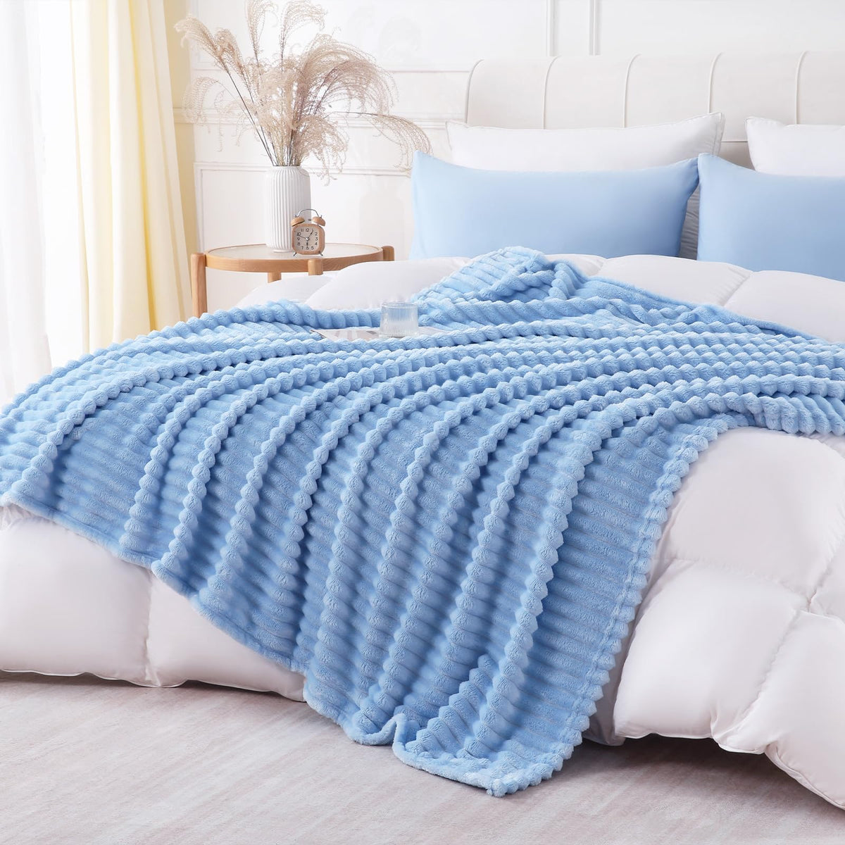 Khaki Throw Blanket for Couch Sofa 50x60 inches Striped Design