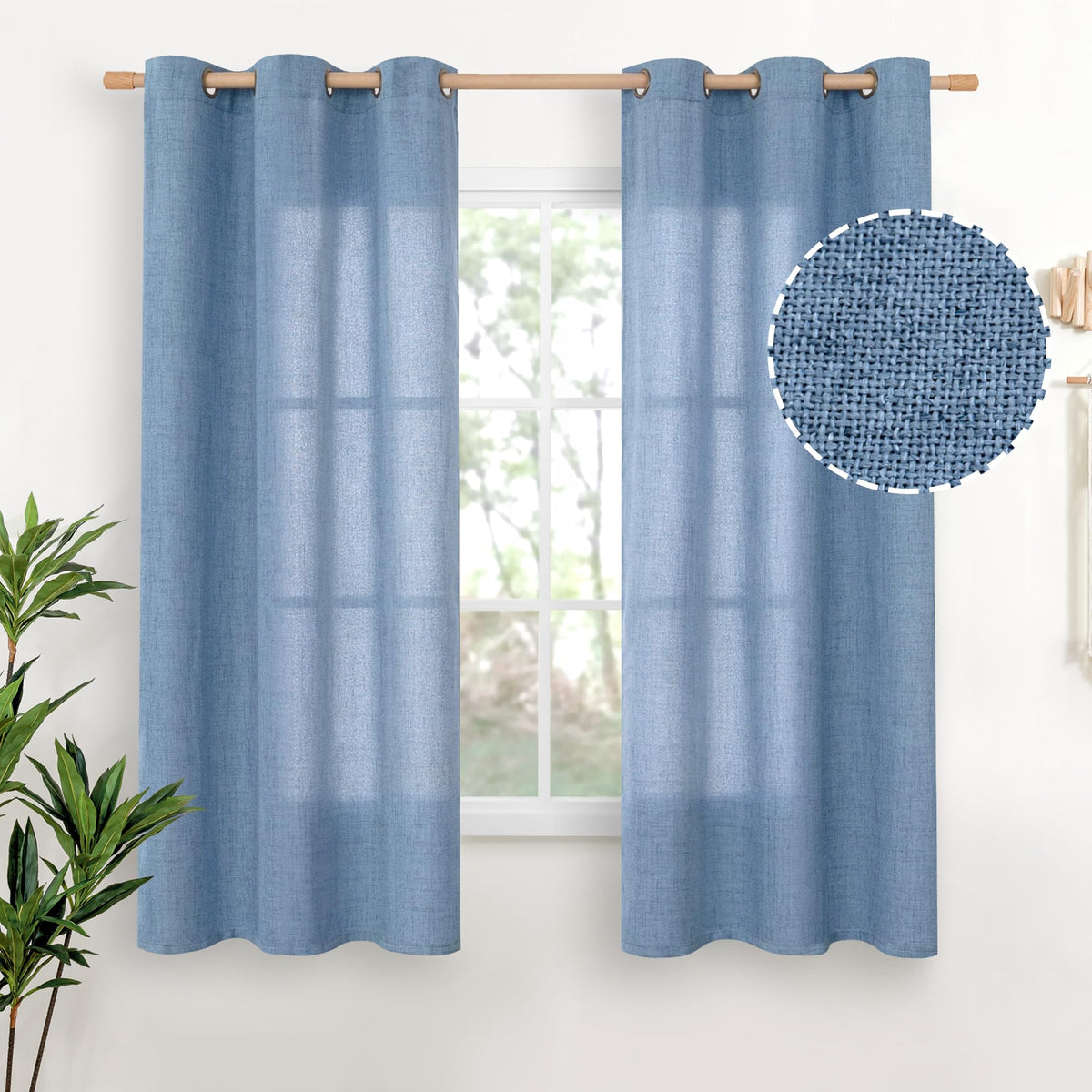 YoungsTex Linen Semi Sheer Curtains 63 Inch Length, Light Filtering Drapes