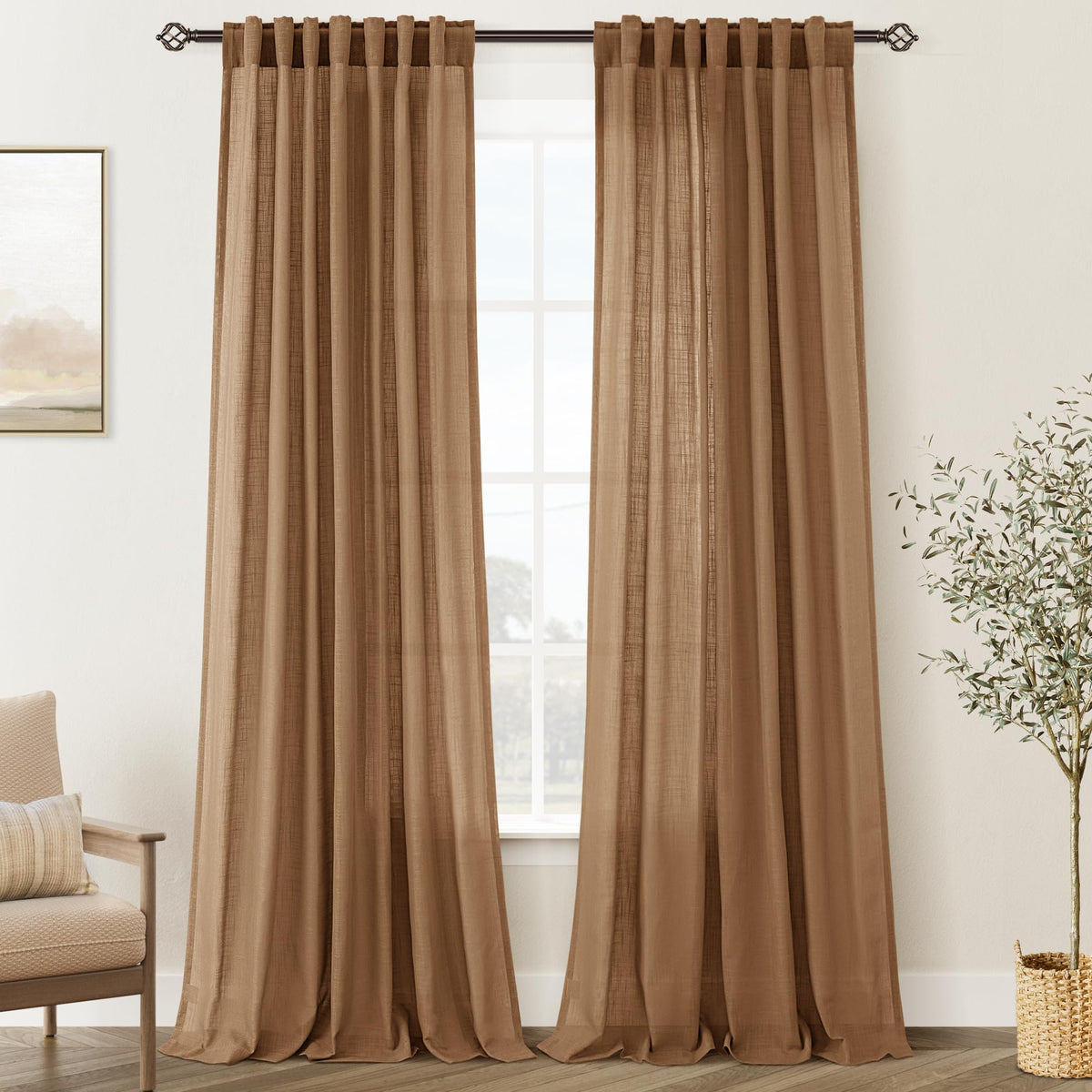 96 inch Long Linen Curtains 2 Panels for Living Room Back Tab Cream Ivory Light Filtering Semi Sheer Curtain 96 inches Long Boho Farmhouse Rustic Linen Drapes Floor to Ceiling Length 8 FT