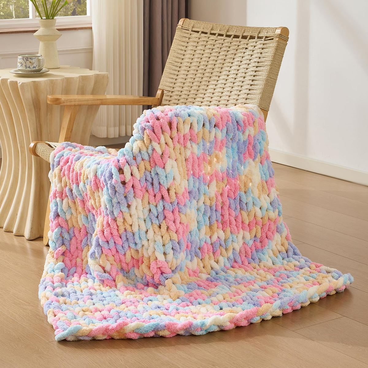 Bigacogo Chunky Knit Throw Blanket for Couch, 40x60 inches, Beige