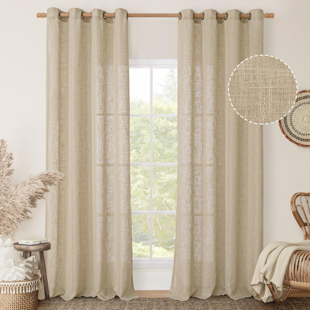 LAMIT Cream Ivory Linen Semi Sheer Curtains 84 inch Length for Bedroom