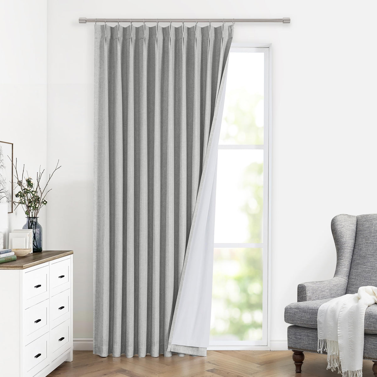 Vision Home Pinch Pleated Full Blackout Curtains Linen Blended Room Darkening Window Curtains 84 inch for Living Room Bedroom Thermal Insulated Pinch Pleat Drapes with Hooks 2 Panel 40"Wx84"L,Blue Fog