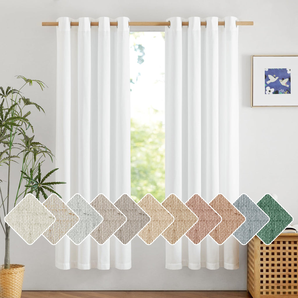 NICETOWN Natural Linen Curtains 84 inch Long 2 Panels Set, Grommet Top Thick Linen Burlap Semi Sheer Vertical Drapes Privacy Assured with Light Filtering for Bedroom/Living Room, W55 x L84