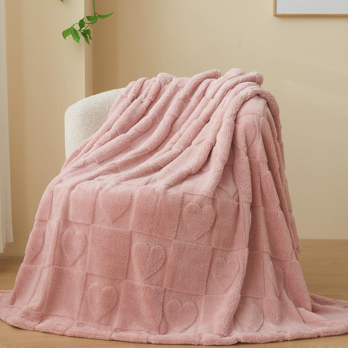 NEWCOSPLAY 3D Checkered Flannel Throw Blanket, Ivory Checkered, 50"x70"