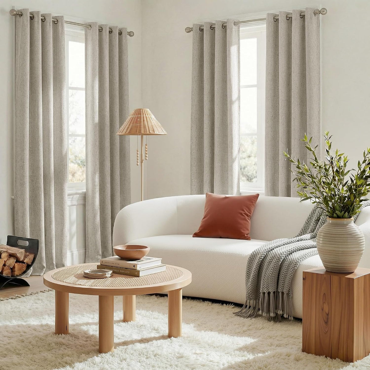 NICETOWN Beige Linen Blackout Curtains 84 Inches Long, W52xL84, 2 Panels