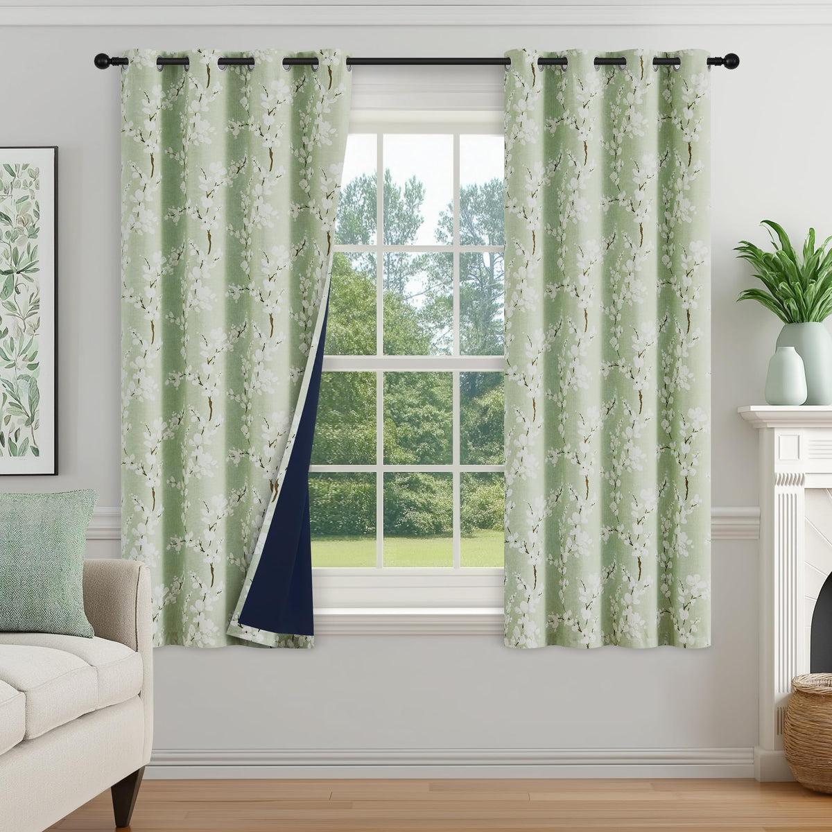 FMFUNCTEX Blue Blackout Floral Curtains, Bedroom, 100X84 Inches, 1 Panel