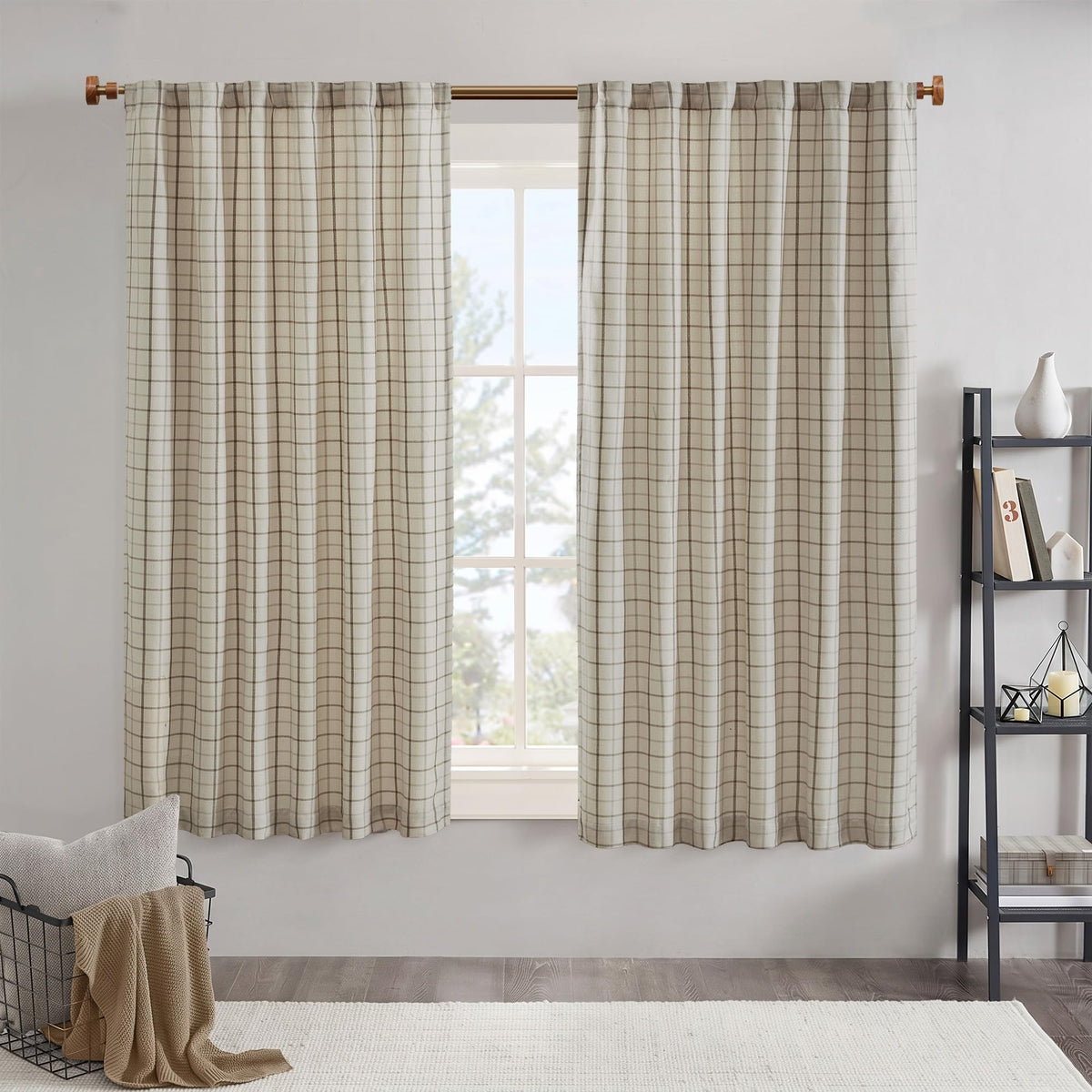 Madison Park Plaid Window Curtain Thermal Insulated, 1 Panel, 50x95 Brown