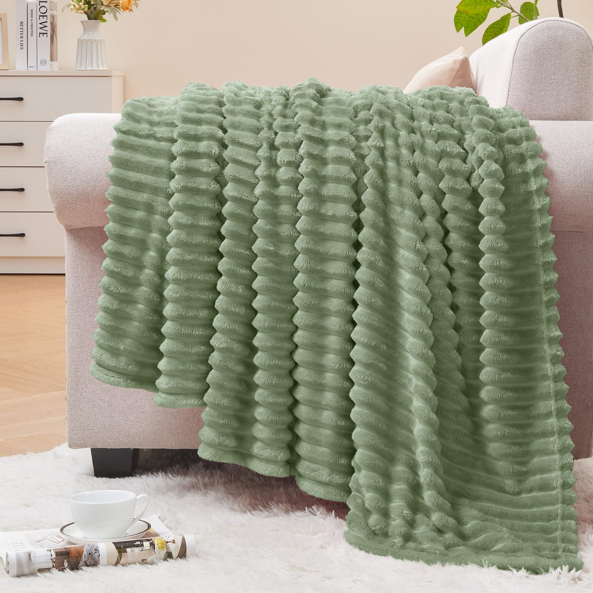 BEDELITE 3D Ribbed Jacquard Pink Fleece Throw Blanket for Couch, 50x60 Inch