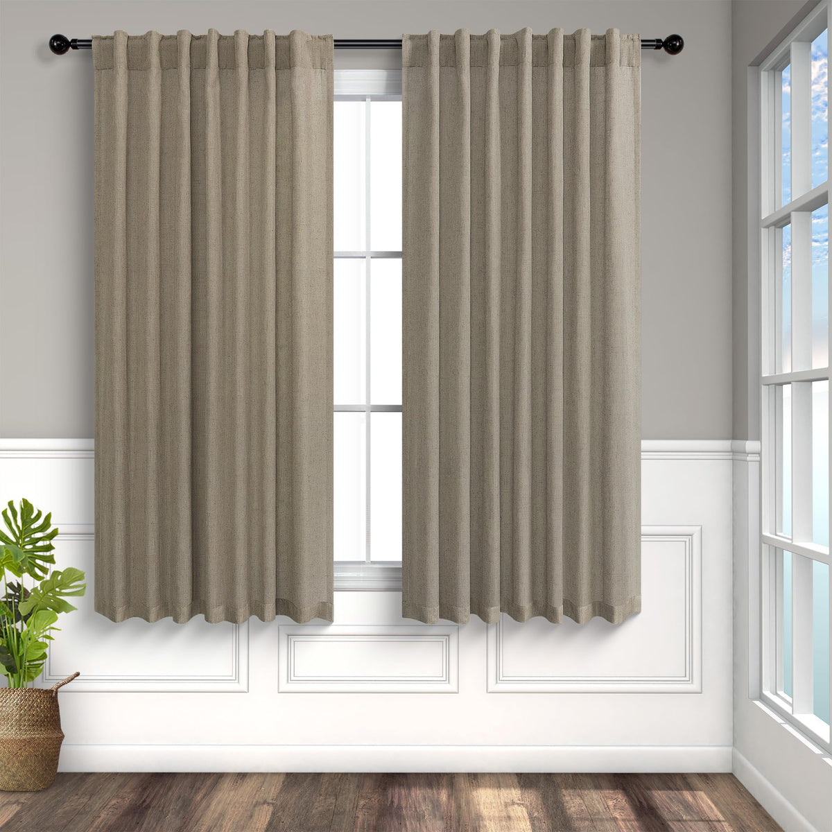 Natural Linen Back Tab Curtains 84 Inch Length for Living Room 2 Panel Pocket Drape Light Filtering Semi Sheer Neutral Country Rustic Farmhouse Boho Curtain Bedroom Muslin Look Ivory Cream Colored