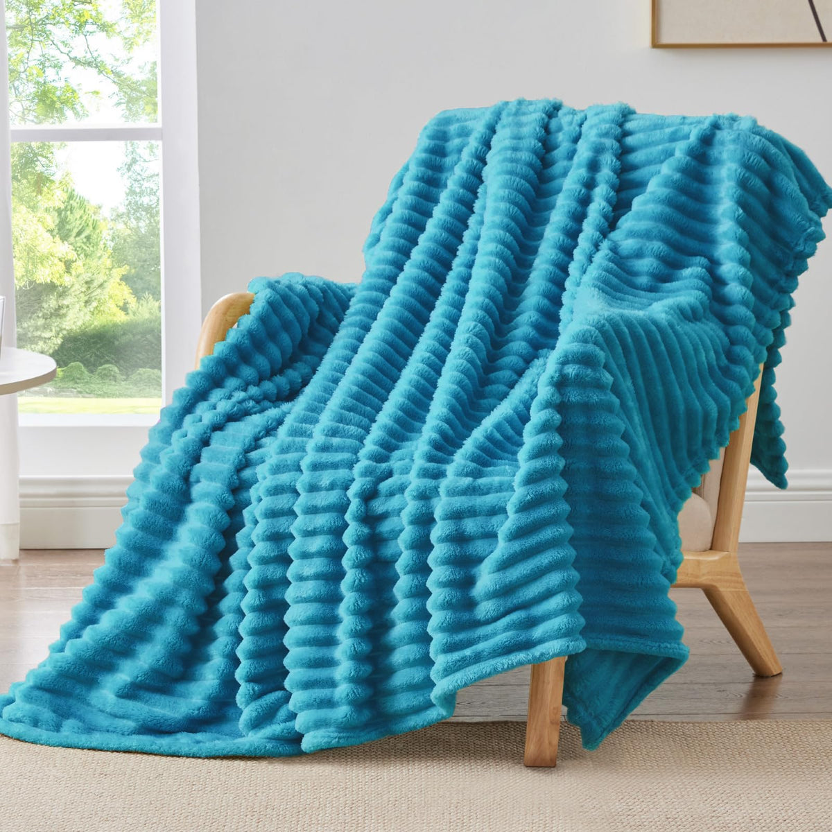 BEDELITE Ribbed Fleece Throw Blanket for Couch, Cream, 50"x60"