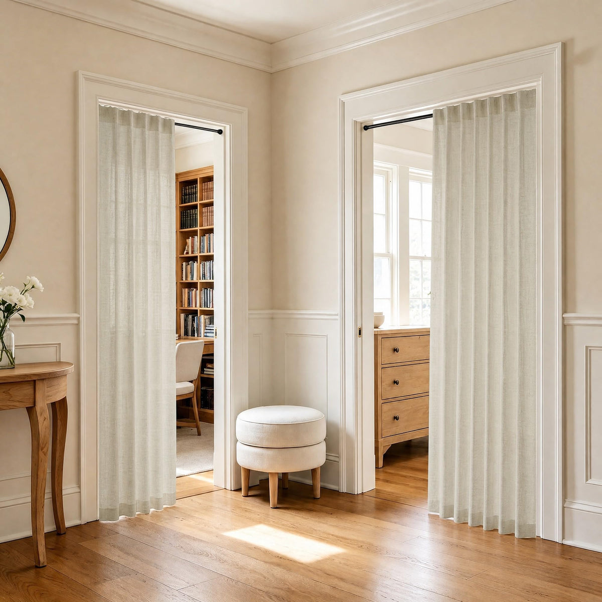 Natural Linen Back Tab Curtains 84 Inch Length for Living Room 2 Panel Pocket Drape Light Filtering Semi Sheer Neutral Country Rustic Farmhouse Boho Curtain Bedroom Muslin Look Ivory Cream Colored