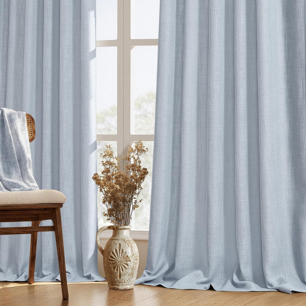 MIULEE Thick Linen Curtains, 42Wx72L, Light Blue Semi Sheer Linen Textured