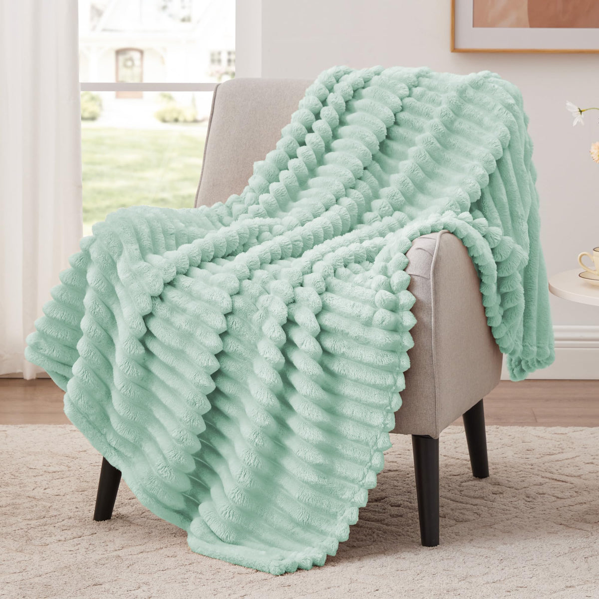 EXQ Home Stripe Jacquard Throw Blanket Light Purple for Couch Gentle Soft