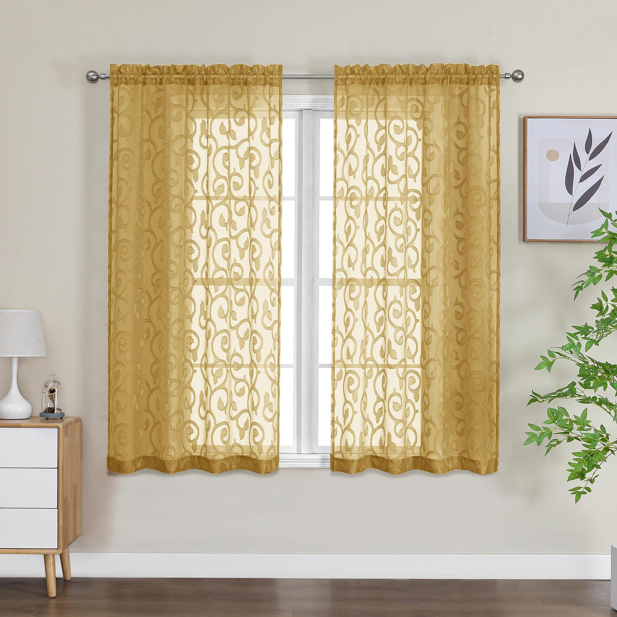 OWENIE Furman Ivory Sheer Curtains 84 inches Long for Bedroom Living Room 2 Panels Set, Jacquard Clip Light Filtering Semi Sheer Curtain Rod Pocket Window Drapes, 2 Pcs Each 40 W 84 L