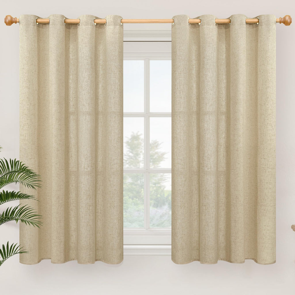 YoungsTex Linen Semi Sheer Curtains 63 Inch Length, Light Filtering Drapes