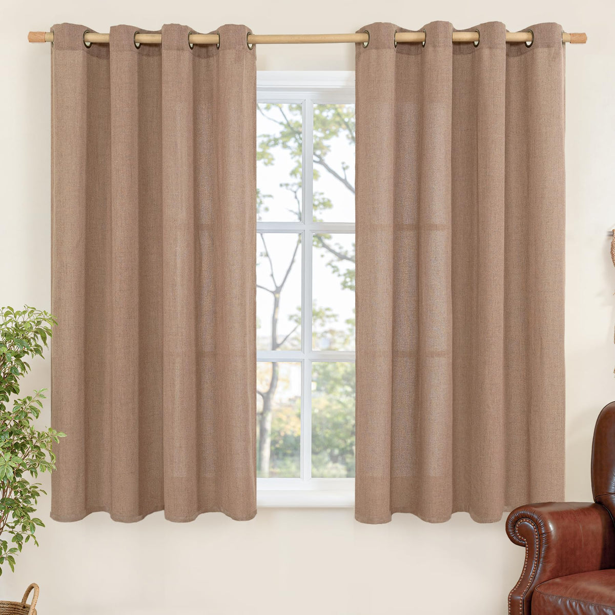 YoungsTex Linen Semi Sheer Curtains 63 Inch Length, Light Filtering Drapes