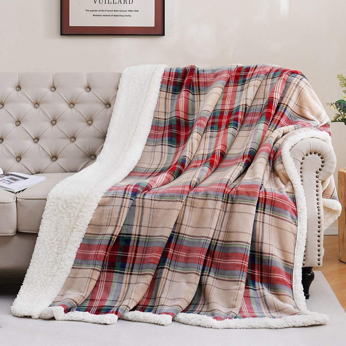PU MEI Sherpa Fleece Throw Blanket 60" x 80" Reversible Plush Fluffy Large Big Blanket Lattice Flannel Blankets for Sofa Couch Bed (Grey-Soft Blue, 60"*80")