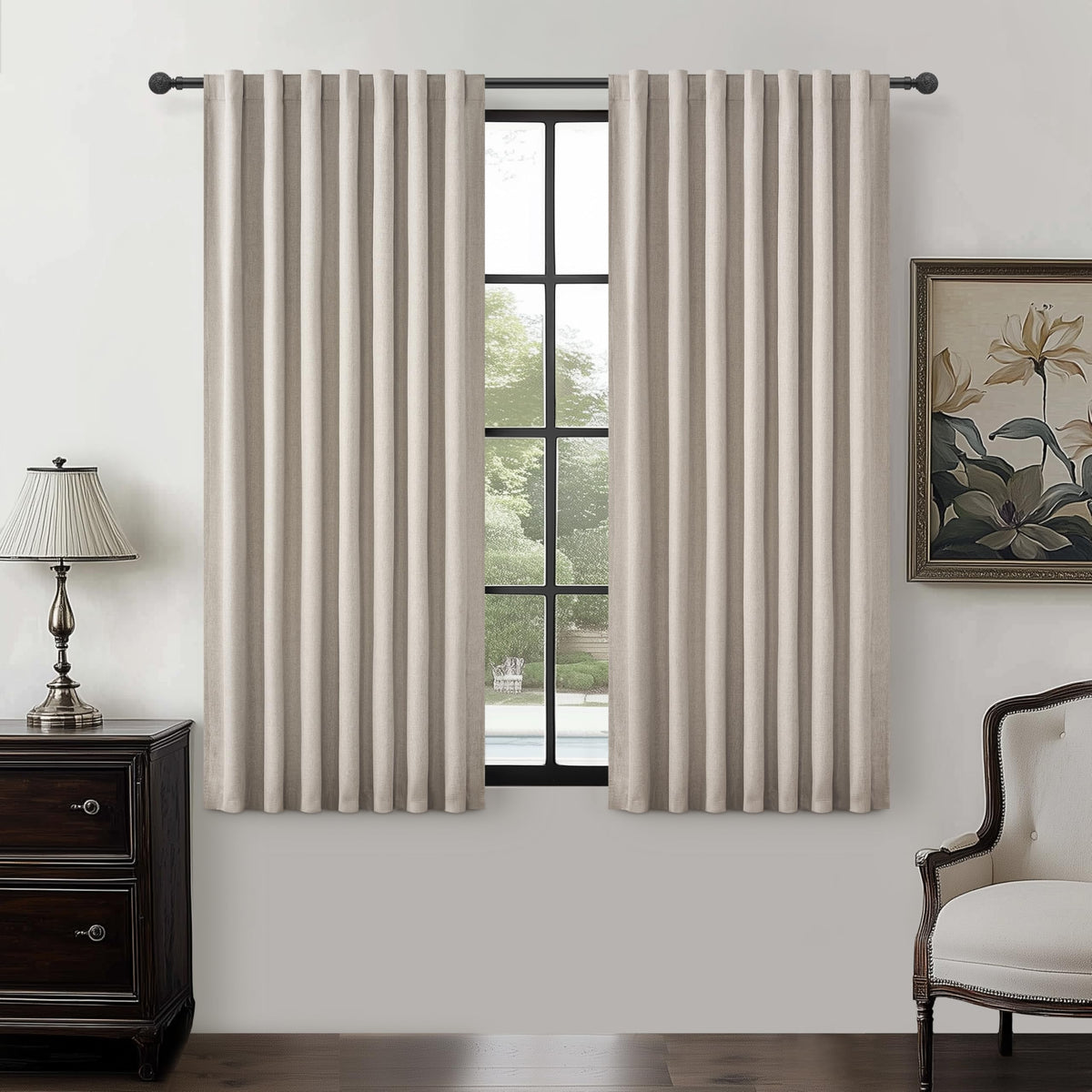 100% Blackout Curtains 84 Inch Length 2 Panels Set Farmhouse Style for Bedroom Windows/Living Room Thermal Insulated Neutral Boho Drapes Linen Blend Natural Ivory 7ft Long Hook Belt Pleated/Back Tab