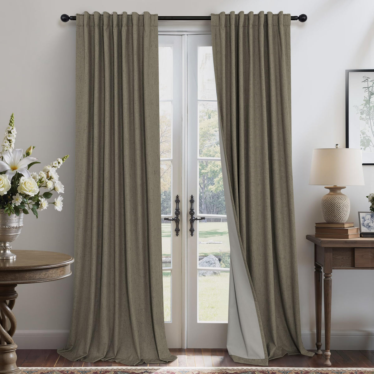 100% Blackout Curtains 84 Inch Length 2 Panels Set Neutral Boho Linen Farmhouse for Bedroom Windows Living Room Darkening Thermal Insulated Drapes Natural Cream Ivory 7ft Long Back Tab Pleated Pocket