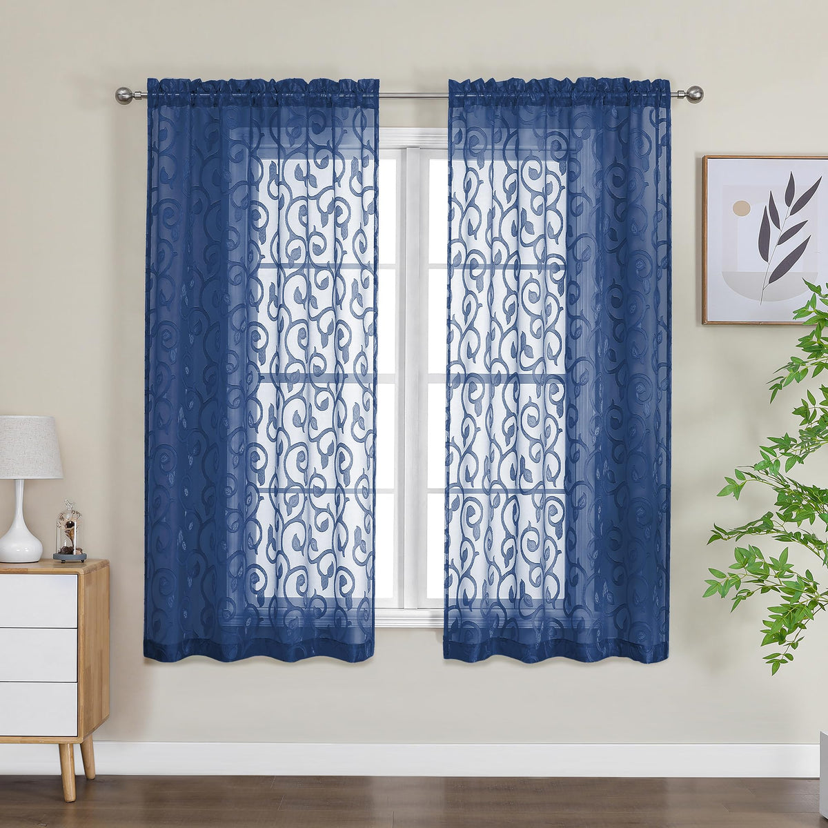 OWENIE Furman Ivory Sheer Curtains 84 inches Long for Bedroom Living Room 2 Panels Set, Jacquard Clip Light Filtering Semi Sheer Curtain Rod Pocket Window Drapes, 2 Pcs Each 40 W 84 L