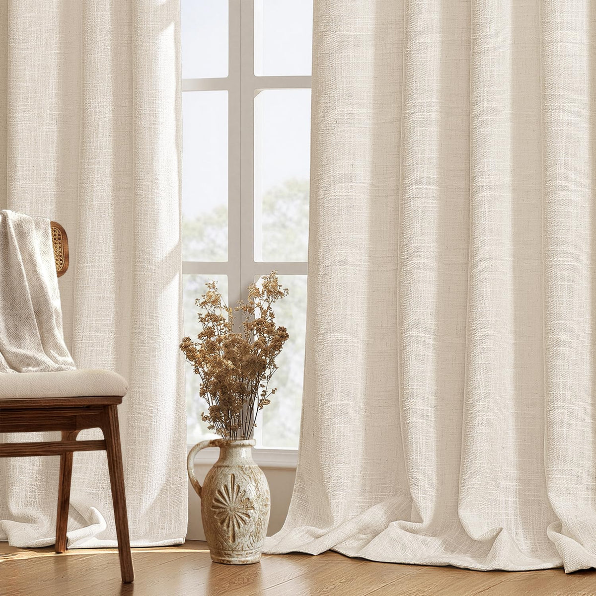 MIULEE Thick Linen Curtains, 42Wx72L, Light Blue Semi Sheer Linen Textured