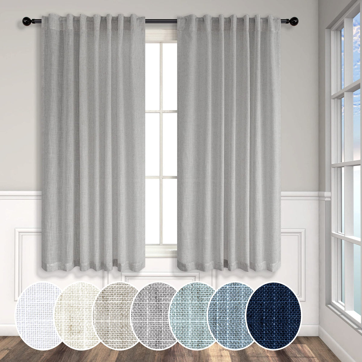 Natural Linen Back Tab Curtains 84 Inch Length for Living Room 2 Panel Pocket Drape Light Filtering Semi Sheer Neutral Country Rustic Farmhouse Boho Curtain Bedroom Muslin Look Ivory Cream Colored