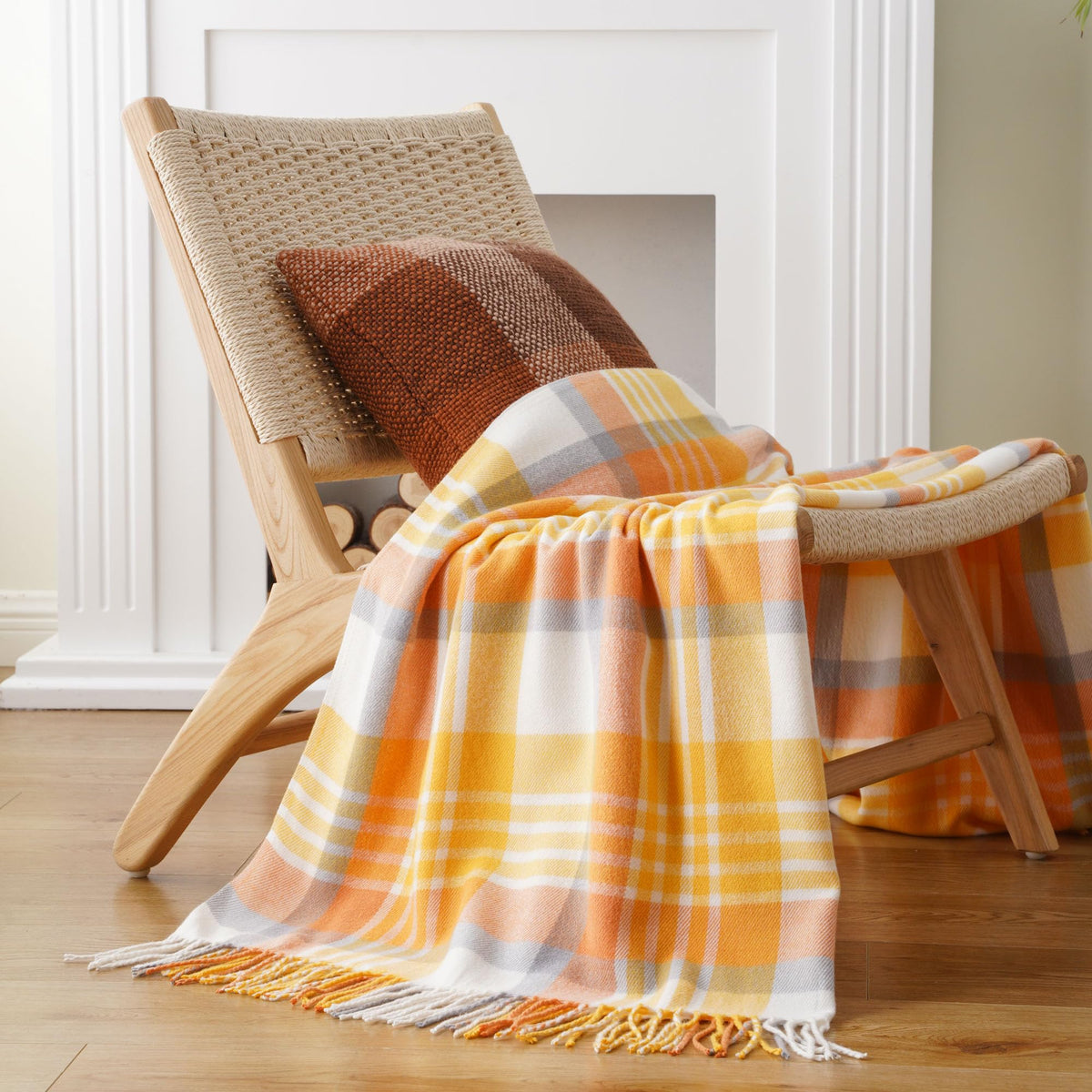 Orange Plaid Throw Blanket for Couch, Fall Throw Blanket 50"x60" Fall Decor