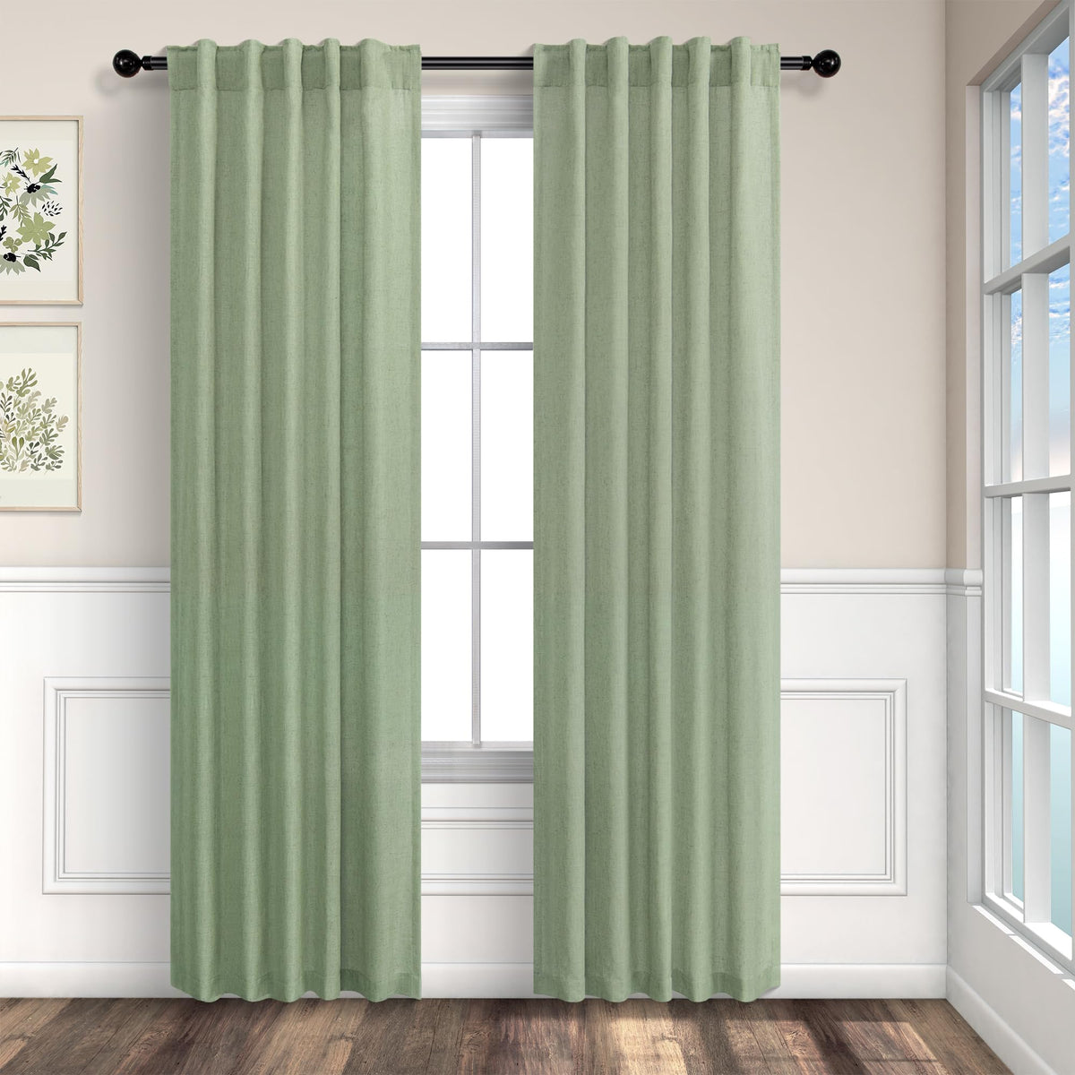 Natural Linen Back Tab Curtains 84 Inch Length for Living Room 2 Panel Pocket Drape Light Filtering Semi Sheer Neutral Country Rustic Farmhouse Boho Curtain Bedroom Muslin Look Ivory Cream Colored