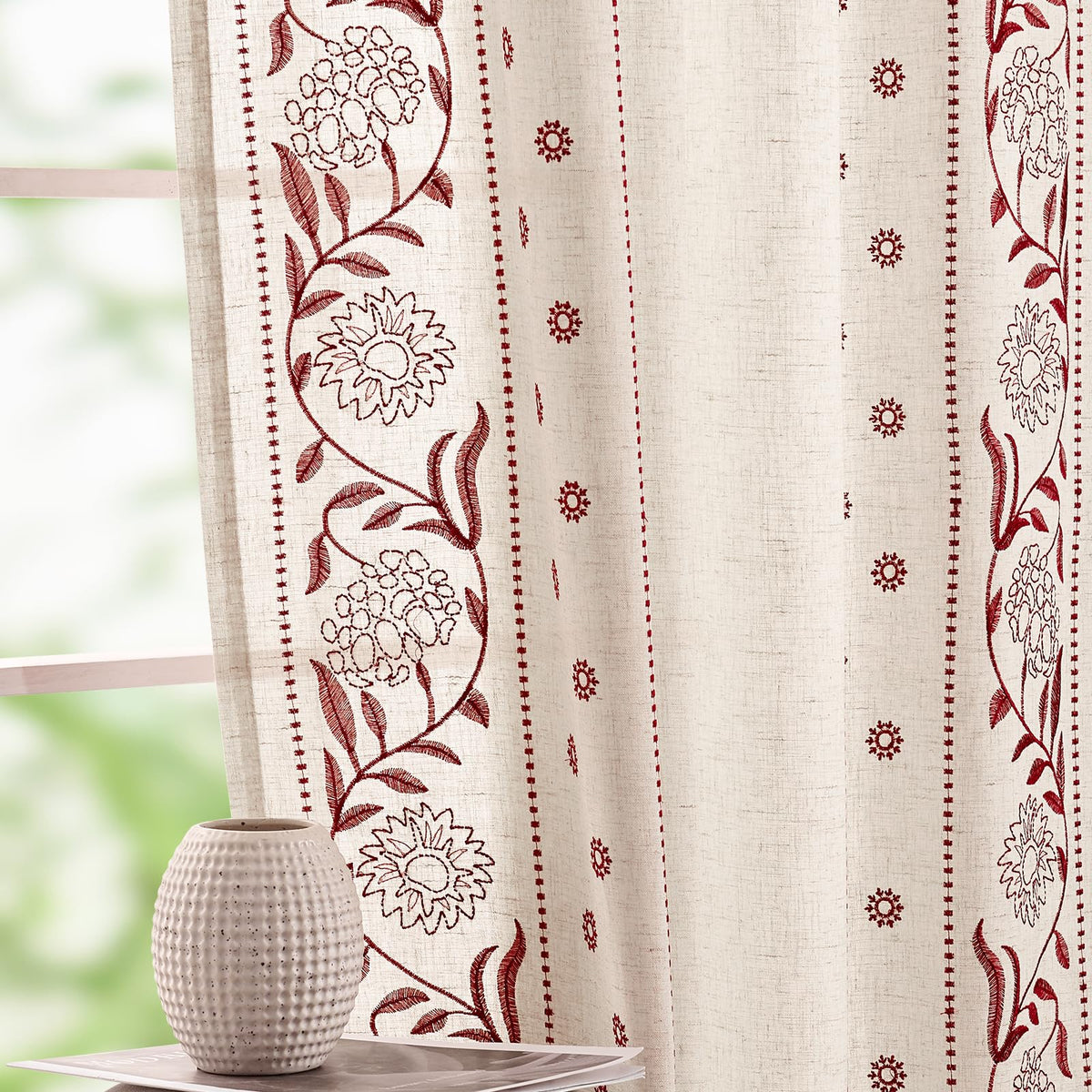 jinchan Sage Floral Linen Curtains for Living Room 84" Back Tab 2 Panels