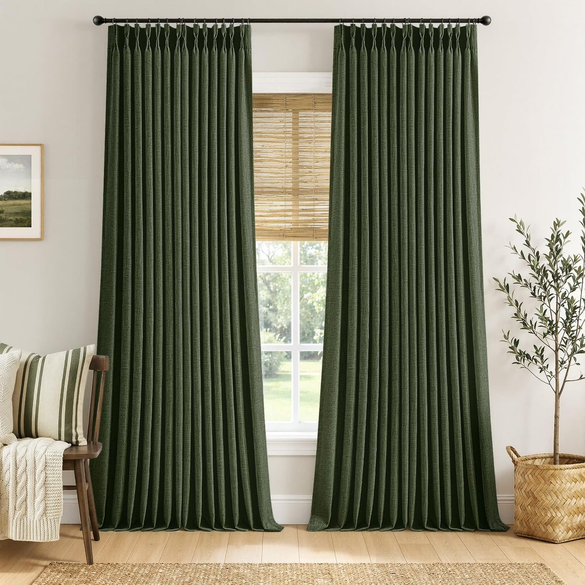 MIULEE Pinch Pleated Linen Curtains 96 Inches Long Beige White 2 Panels