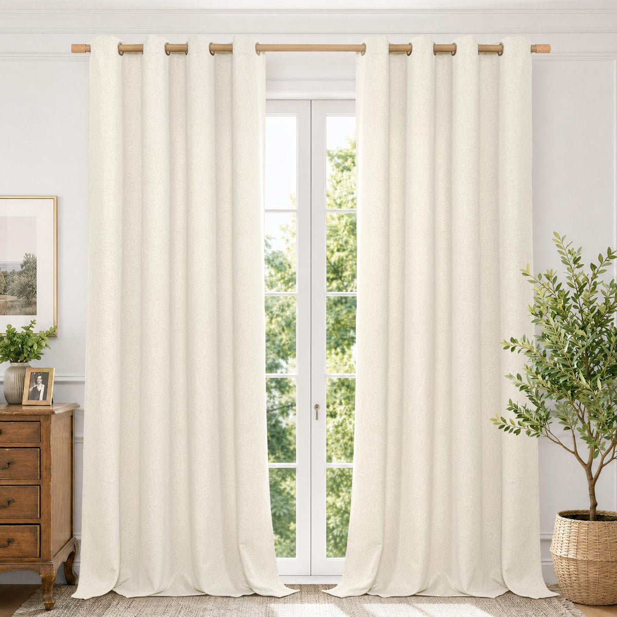 BGment Oatmeal Linen Curtains for Living Room 95 Inch Length 2 Panels Set, Privacy Drapes Light Filtering with Grommet for Farmhouse Bedroom No See Through, Each 52 Inch Wide