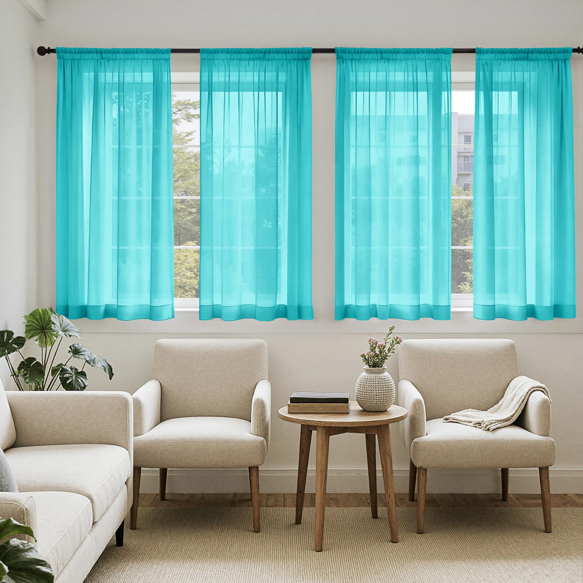 MIULEE Beige Sheer Curtains 84 Inches Long 4 Panels 42 x 84 Inches