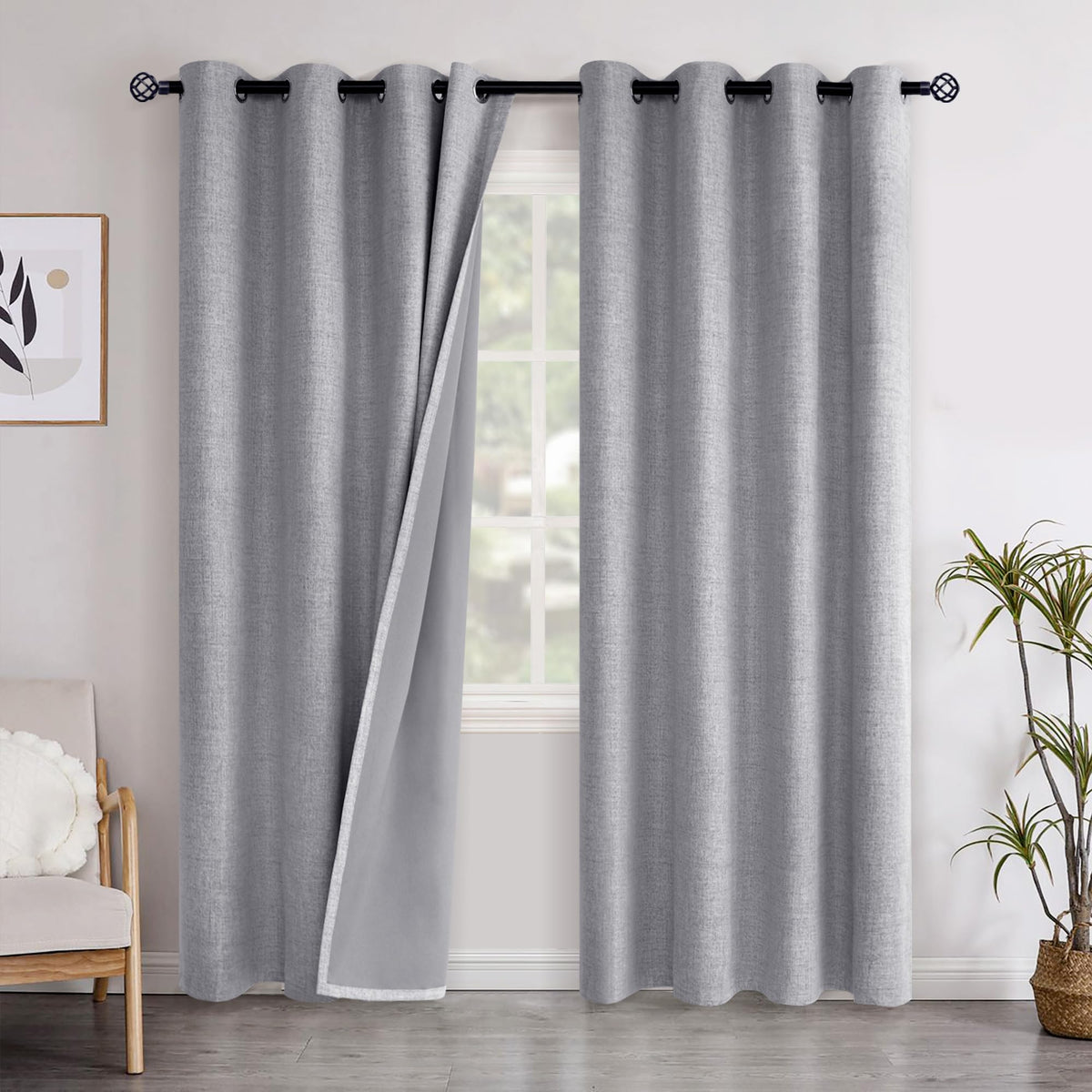 YoungsTex Linen Blackout Curtains 63 Inch Length Bedroom Beige Darkening
