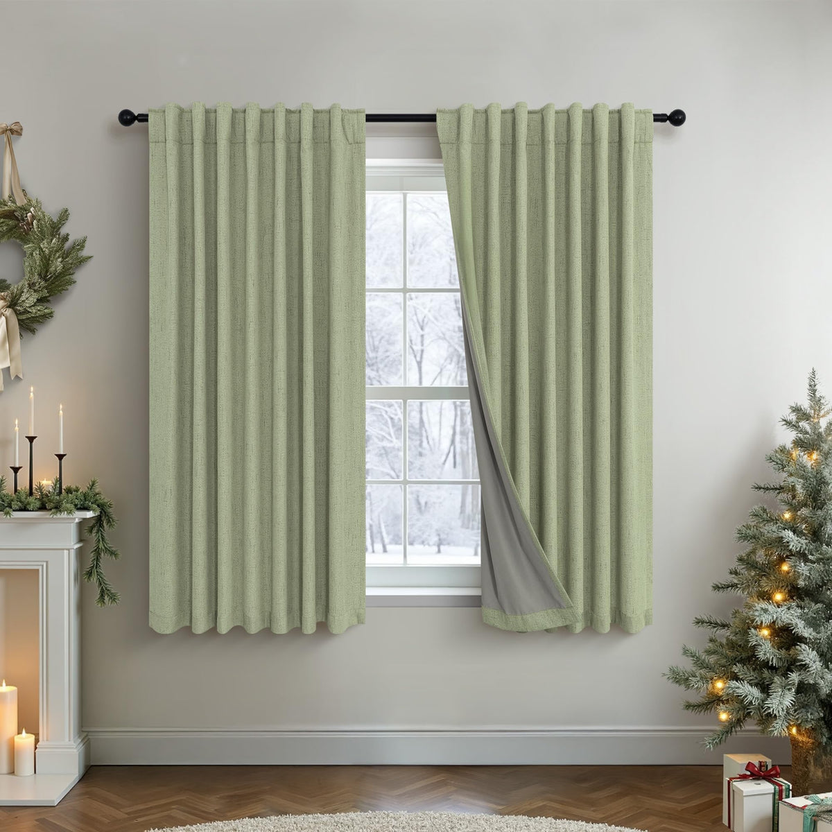100% Blackout Curtains 84 Inch Length 2 Panels Set Neutral Boho Linen Farmhouse for Bedroom Windows Living Room Darkening Thermal Insulated Drapes Natural Cream Ivory 7ft Long Back Tab Pleated Pocket